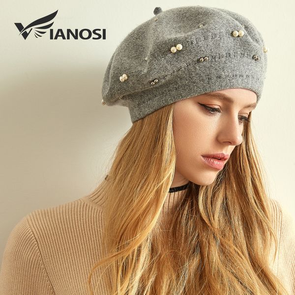 

vianosi winter beret women hat wool knitted solid color berets fashion female beanies warm cap brand boina 201026, Blue;gray