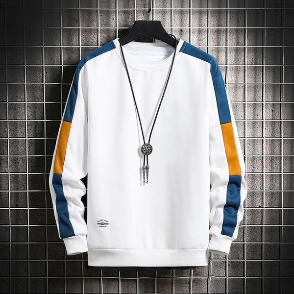 

casual sweatshirts men new trend harajuku hoodies o-neck long sleeve mens solid patchwork sweatshirt pullover hip hop 201112, Black