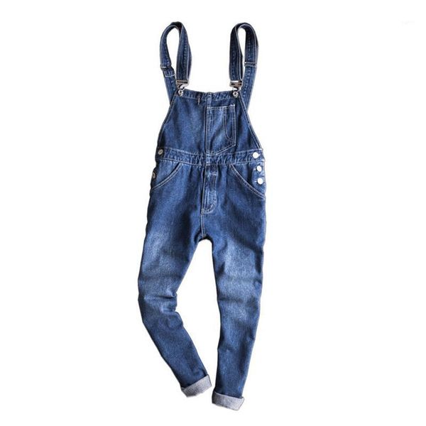 

new men's slim hole ripped ankle length jeans male casual denim bib overalls jumpsuits for men1, Blue