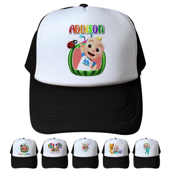 

kids cocomelon mesh ball hat summer cartoon snapback baseball visor sport beach hats designer print pigtail cap headwear 2021 ly10293, Yellow