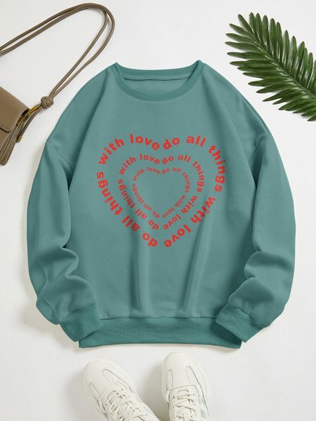 

heart & slogan graphic thermal pullover s0fs#, White;black