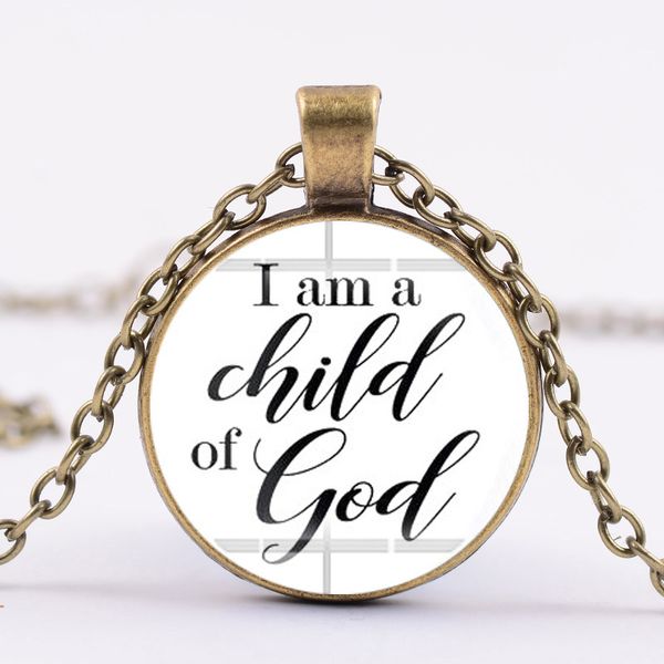 

i am a child of god necklace inspirational language bible verse glass cabochon pendants handmade wonderful birthday gift, Silver
