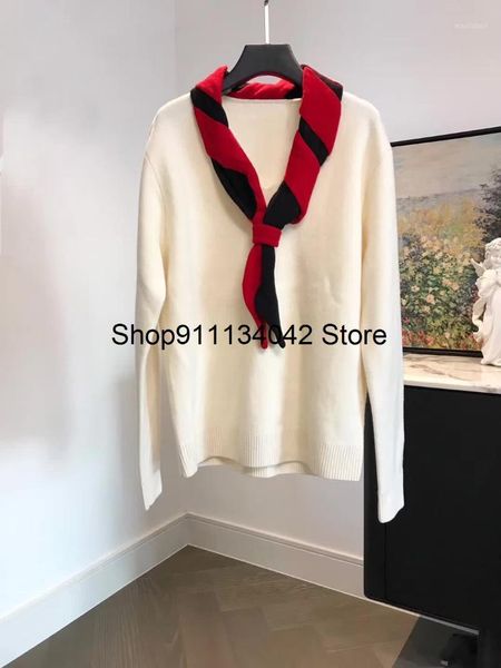 

2020 new ladies fashion long sleeve casual wool tie sweater 10191, White;black