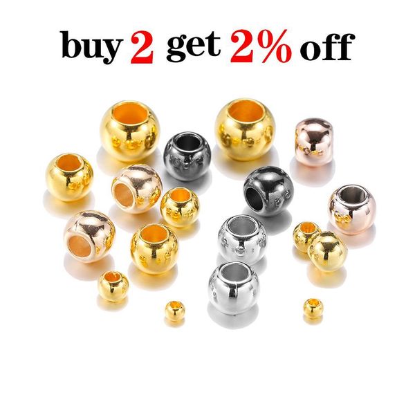 

100pcs dia 4 6 8 10 12mm big hole beads rose gold rhodium color spacer beads for diy jewelry making ccb h bbyccp