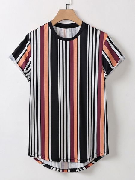 

men striped high low tee r5uv#, White;black