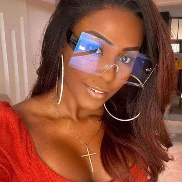 

sunglasses oversized square rimless women brand designer flat big sun glasses female one piece, White;black