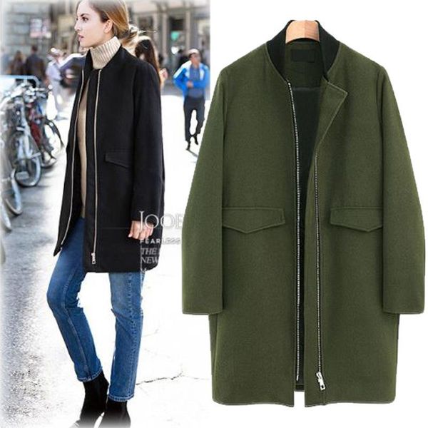 

2020 winter simple shaving medium long-sleeved windbreaker medium long sleeved windbreaker coats jackets wool blends clothing, Black