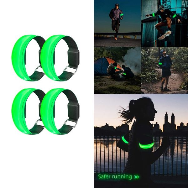

4pcs led night running armband outdoor cycling jogging arm strap bike safety light reflective belt warning wristband waterproof, Black;red