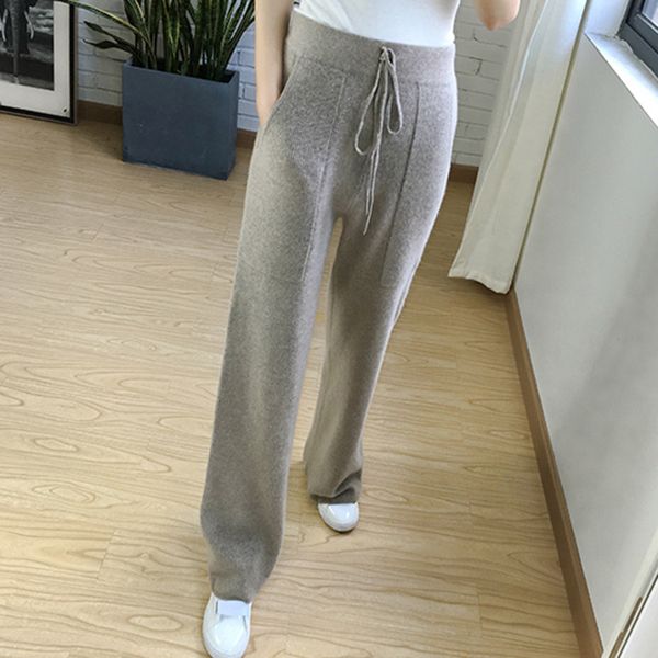 

autumn 2021 new and winter cashmere mesh straight women's breeches elastic thick waist high wool pv3b 3sgg, Black;white