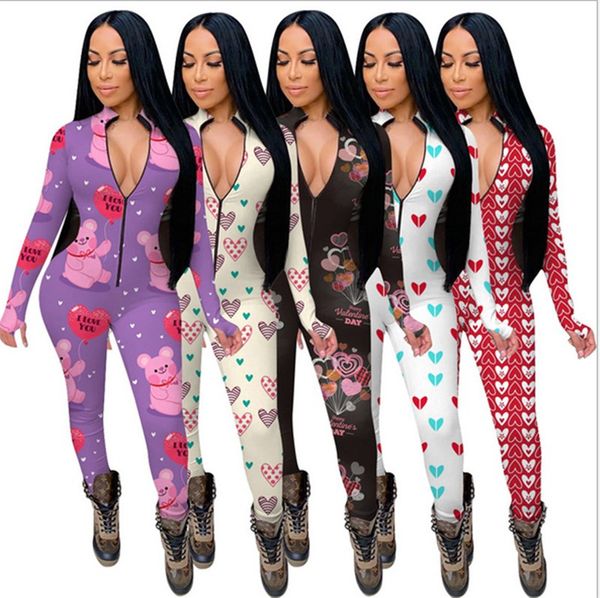 

women jumpsuits rompers long sleeves v-neck designer nightwear playsuit bodysuit ladies valentine's day pajama onesies 5 design e122311, White