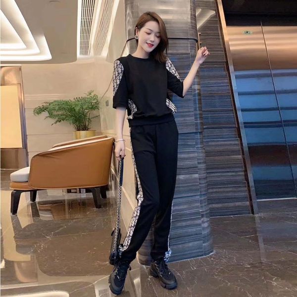 

tuzos 2020 suit women's summer new women's fashion stitching short-sleeved slim fit two-piece set xif1p pants tight pants tights t, Gray
