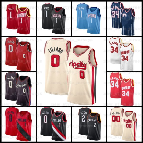 

2 collin 0 damian sexton 34 hakeem 1 john olajuwon lillard wall z6 cleveland cavaliers houston rocket portland blazer jersey, Black;red