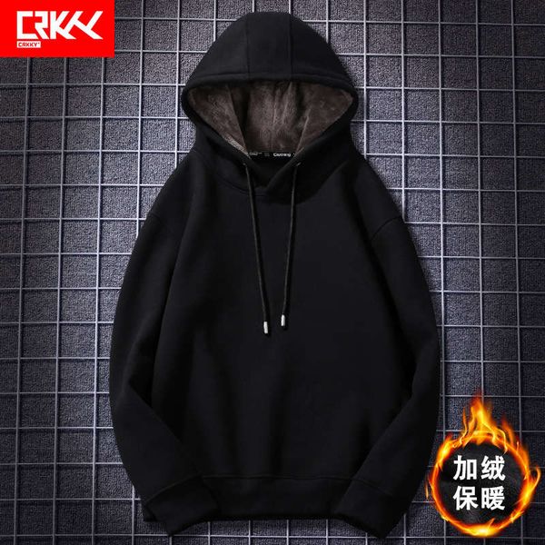 

solid color sweater hooded plush autumn and loose style student winter casual men's black coat