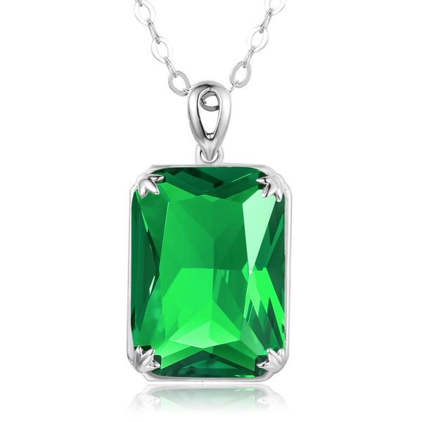 Real 925 Sterling Silver Pingente Garote para Mulheres Emerald Pingentes Jóias Gemstone Retângulo Colares na moda Jóias finas