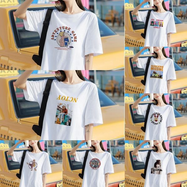 

autzv super summer short t-shirt women 2020 korean cartoon shortst-shirt shortsprint loose net versatile and red student cec fash, White