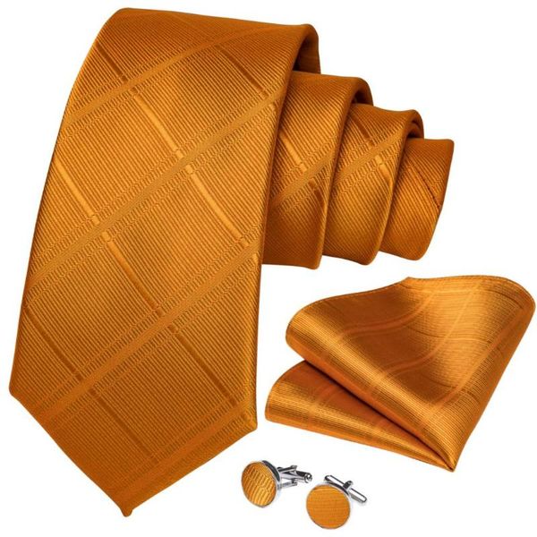 

bow ties silk men tie orange solid plaid wedding for necktie handky cufflinks set dibangu designer party business fashionsjt-7323, Black;gray