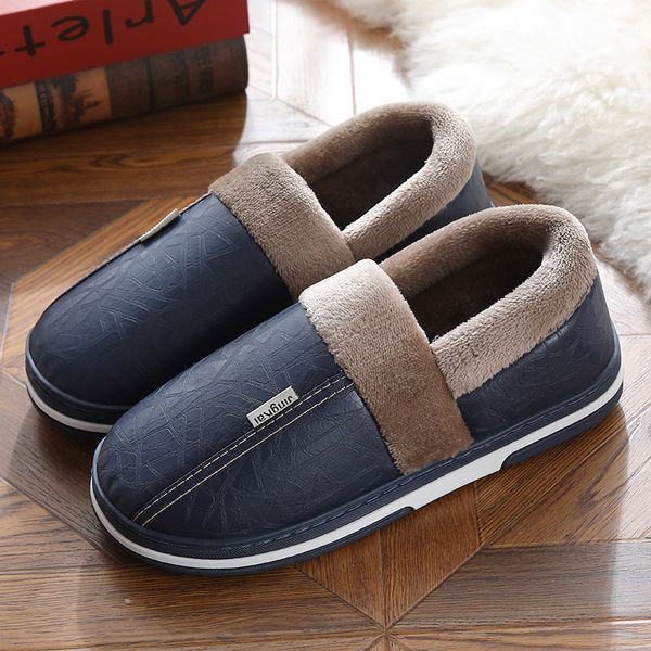 

2020 winter men warm house dwaterproof skin shoes water man fashion cotton woman leather slide moccasin slides yix5, Black