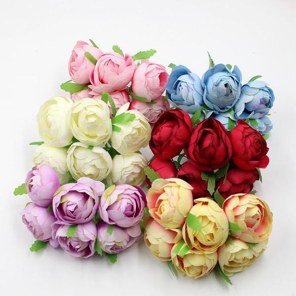 

6pcs/lot silk artificial flowers rose bud fake flower bouquet for wedding party home decoration diy gift box wreath scra jllexh