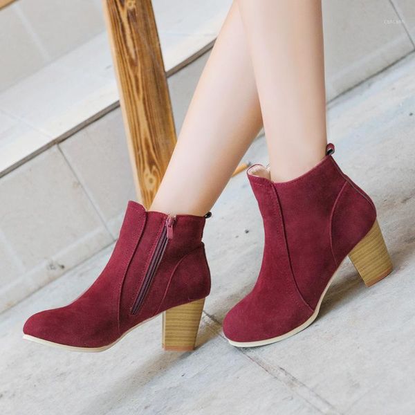 

new spring autumn shoes women ankle boots fashion brand women square heels boots high heels 6.5cm a19511, Black