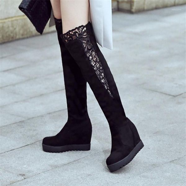 

boots pxelena 2021 winter platform long shoes woman gothic over the knee cut-outs rinding knight plus size 34-431, Black