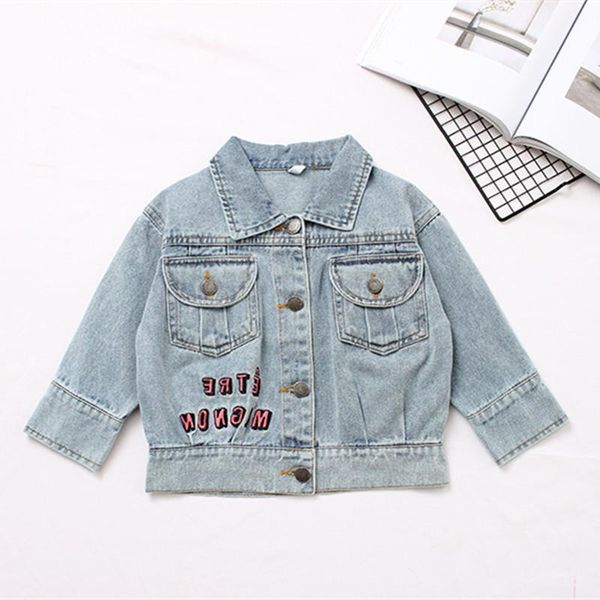 

autumn outwear children jeans jackets 2-7yrs korean toddler clothes full sleeve letter embroidery denim coats kids outfits, Blue;gray