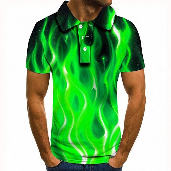 

men's golf shirt tennis shirt 3d print graphic prints flame collar street casual button-down short sleeve casual fashion cool green /, White;black