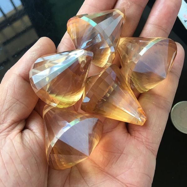 

5pc champagne 40mm suncatcher pendant tear drop faceted leaf crystal chandelier craft prism hanging ornament fengshui xms h wmtxkl