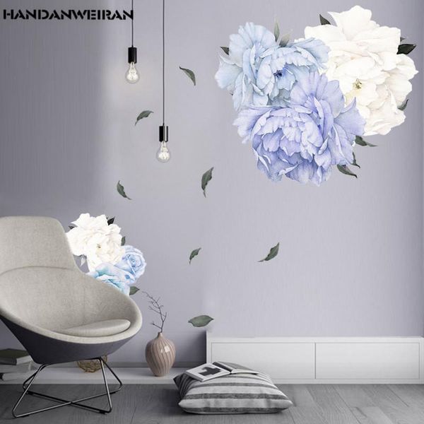 

wall stickers 1pcs 3d peony rose flowers blue vintage wallpaper for bedroom living room decals mural home decor kid girls gift
