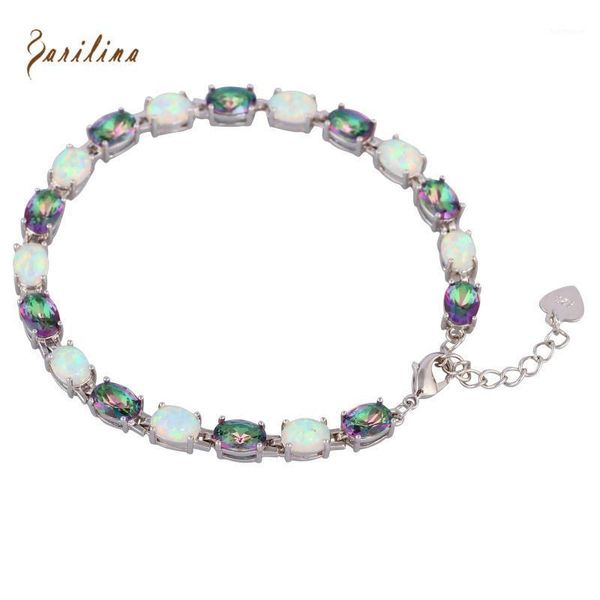 

rainbow mystic cubic zirconia white fire opal silver color overlay bracelets for teen girls 21cm 8.26 inch b4631, Golden;silver