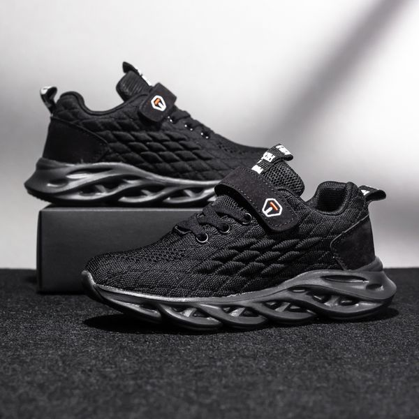 

kids mesh sneakers for breathable sport shoes comfortable outdoor trainers boy size 28 -38, Black;red