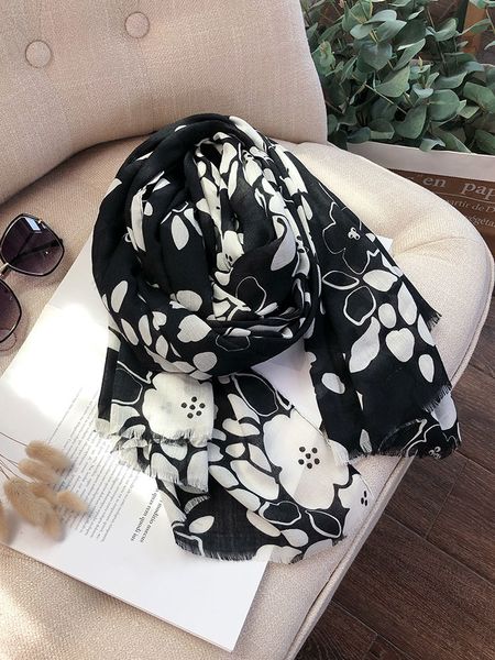 

new versatile black white cotton hemp women's spring and autumn korean printed shawl long silk scarf winter warm thin, Blue;gray