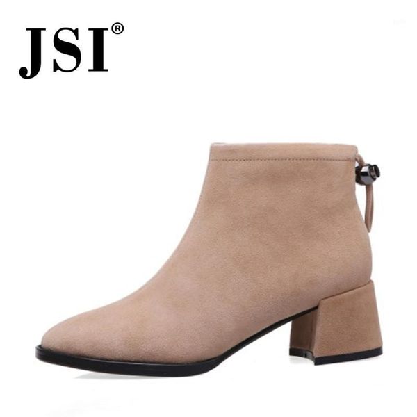 

jsi mid-calf winter ale fasion boots suede ladies square chunky heel zipper short boots woman solid femele shoes jo5951, Black