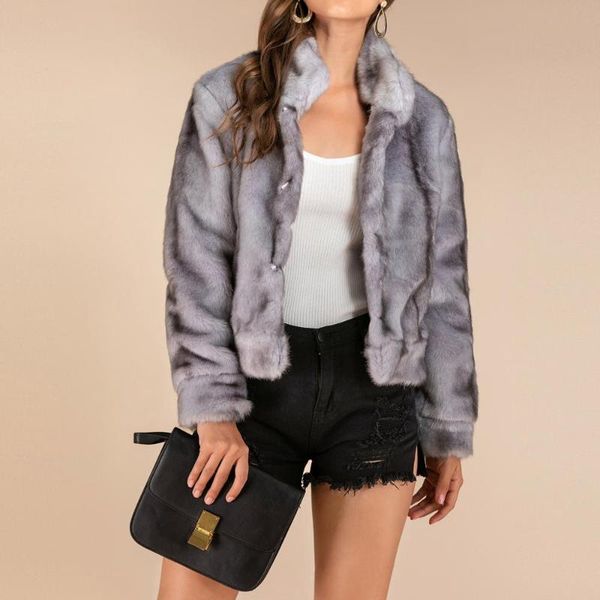 

women faux fur coat fashion solid faux fur outerwear cardigan loose button pocket short coat autumn winter outwear streetwear, Black