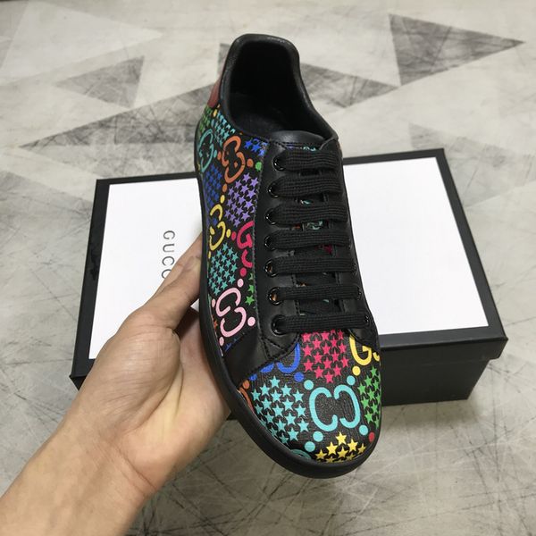 

2020 colorful print magic popping candy white shoes female leather lace-up couple casual sports shoes 1006, Black;white