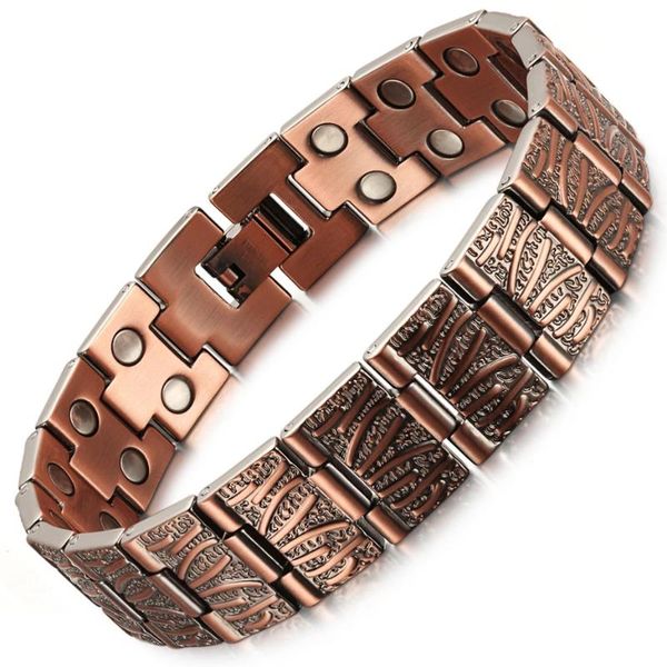 

link, chain vintage pure copper magnetic pain relief bracelet for men therapy double row magnets dragon pattern link bracelets jewelry, Black