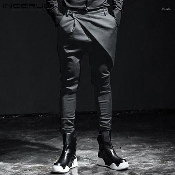 

incerun men solid color punk style harem pants fashion streetwear irregular casual trousers joggers pockets mens lounge pants1, Black