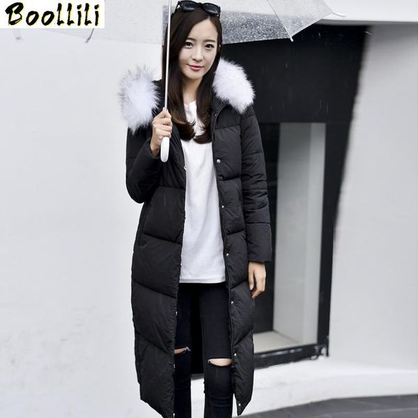 

boollili 2020 winter jacket women fur collar white duck down jackets hooded women's parka slim woman coat casaco feminino, Black