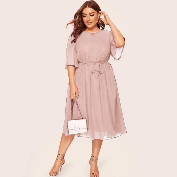 

38# women's dress ladies fashion simple plus size casual o-neck half sleeve knee long dress banquet dress, Black;gray