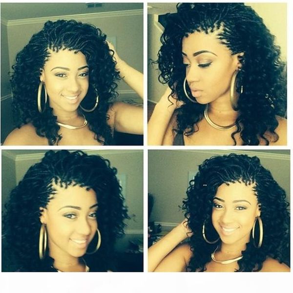 

fashion style black box braided wigs for black women simulation human hair synthetic lace front wig natural short braids wigs, Black;brown
