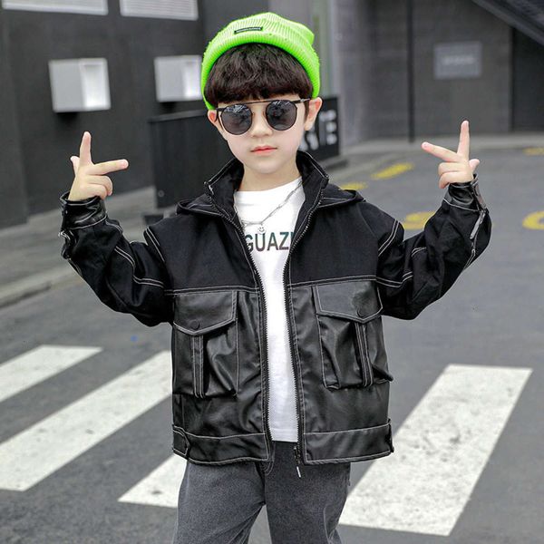 

clothing boys' 2020 autumn zipper hooded color matching et children's trendy top, Black