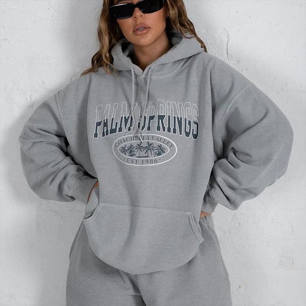 

sweatshirts vintage gray letter printing hoodie women casual loose pullovers 2021autumn warm hoodies oversized chic french style, Black