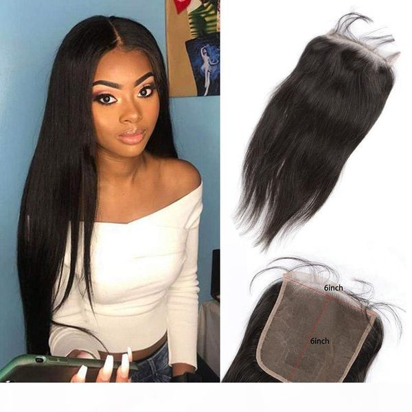 

peruvian body wave straight human hair 6x6 lace closure 8-20inch natural color six by six virgin hair baby hair closure, Black;brown