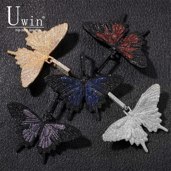 

uwin butterfly pendant micro paved aaa cubic zircon with 20mm cz cuban chain necklace men hiphop jewelry for gift 201013, Silver
