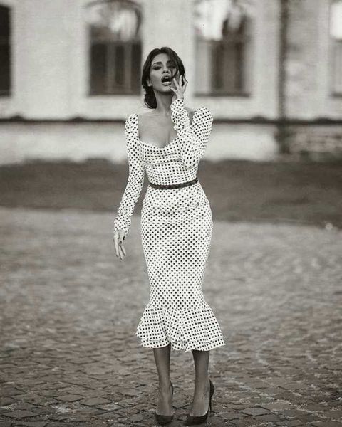 

cotton polka dot women's 2019 new long sleeve dress, Black;gray