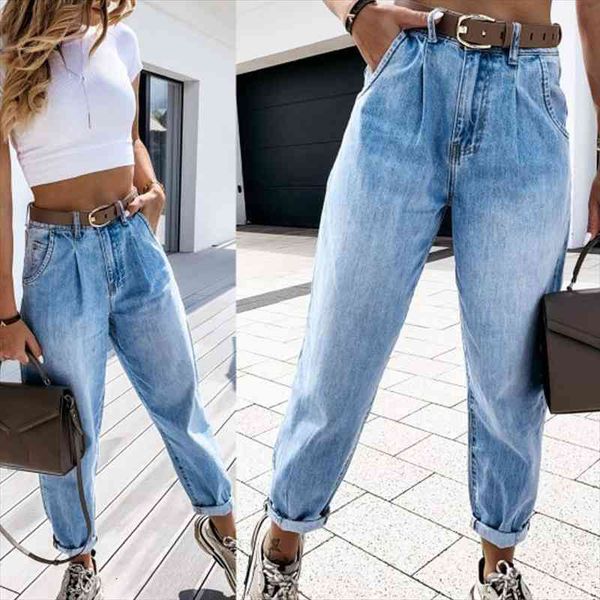 

summer street light-colored ladies casual slimming denim fashion trend mid-waist small-foot womens nine-quarter pants ws15, Blue
