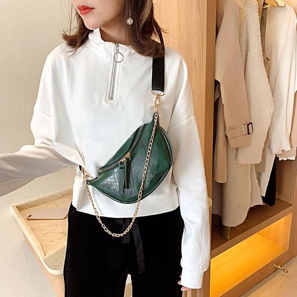 

fashion chain for women new brand pu leather waist bag green black ladies luxury chest phone pouch pochete mochila