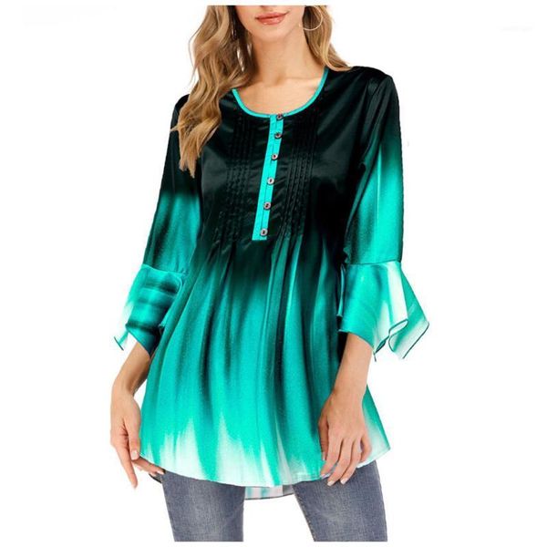 

women's blouses & shirts women pullover loose autumn 2021 fashion ladies half sleeve casual long gradient blouse#21, White