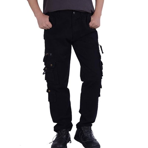 

men pure color multi-pocket sports pants loose zipper casual cargo outdoor workout running wear kg-417, Black;blue