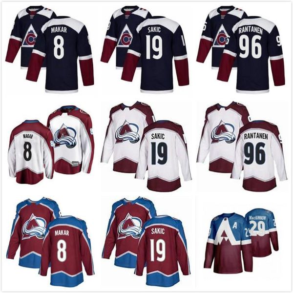 

colorado avalanche hockey jerseys 8 cale makar 19 joe sakic 29 nathan mackinnon 92landeskog 96 mikko rantanen hockey jersey, Black;red