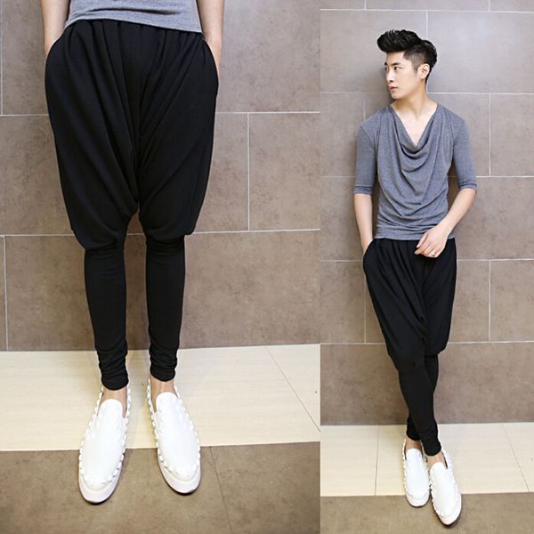 

2021 korean men hip hop club hare men's baggy pants drop manly groin pencil streetwear from style gothic dress zt4s, White;black